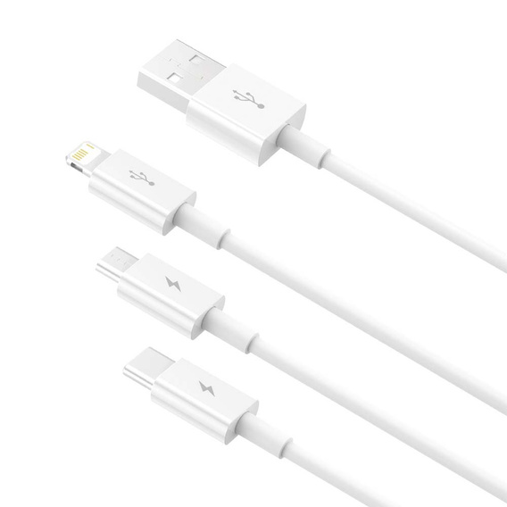 Baseus kabel 3‑w‑1 Superior 1,5 m (USB‑Lightning‑USB‑C‑Micro USB) - Biały