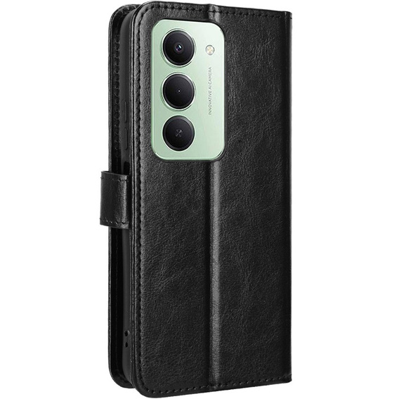 Etui z klapką do Xiaomi Redmi 15 5G / 4G, z teksturą Crazy Horse, czarne