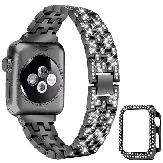 Bransoleta + Etui z Diamentami do Apple Watch 4/5/6/SE 44mm, Czarne