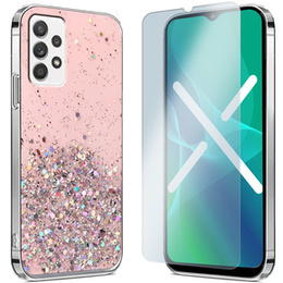 Zestaw Etui Brokat do Samsung Galaxy A33 5G, Różowe + Szkło