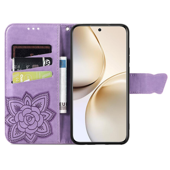 Etui z klapką do Realme 14 Pro+ 5G, Butterfly, fioletowe