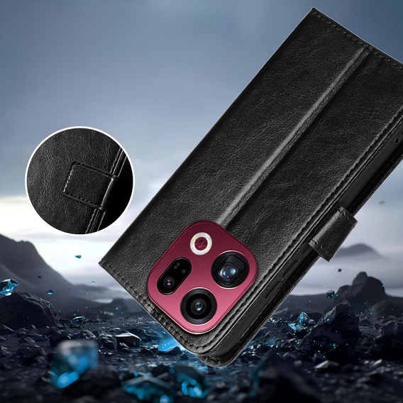 Etui z klapką do Oppo Find X9, Crazy Horse Wallet, czarne