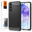 Etui Spigen do Samsung Galaxy A55 5G, Rugged Armor, czarne + Szkło Hartowane