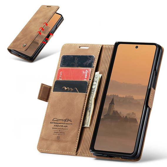 Etui CASEME do Samsung Galaxy Z Fold7 5G, Leather Wallet Case, brązowe