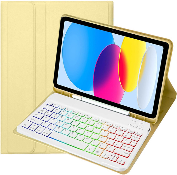 Etui z podświetlaną klawiaturą bluetooth do iPad 11" 2025 A16 (11 gen.) / iPad 10.9" 2022 (10 gen.), żółte