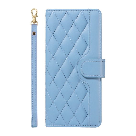 Etui z klapką do iPhone 16E, Rhombus Crossbody Leather, niebieskie