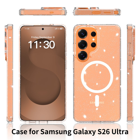 Etui do Samsung Galaxy S26 Ultra, do MagSafe, brokatowe, przezroczyste