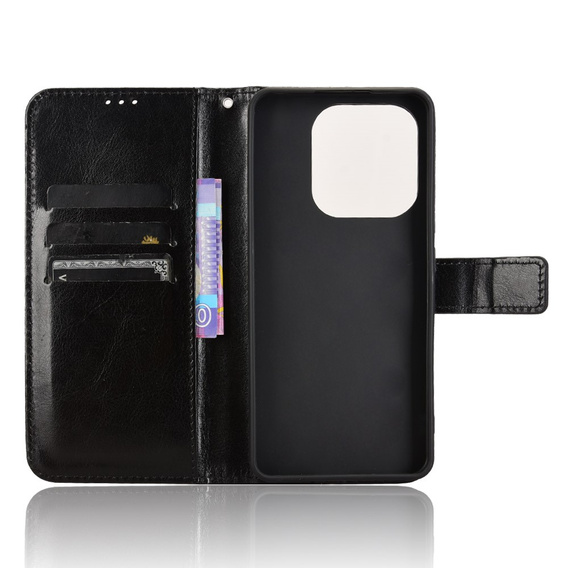 Etui z klapką do Xiaomi Redmi Note 14 4G, Crazy Horse Wallet, czarne