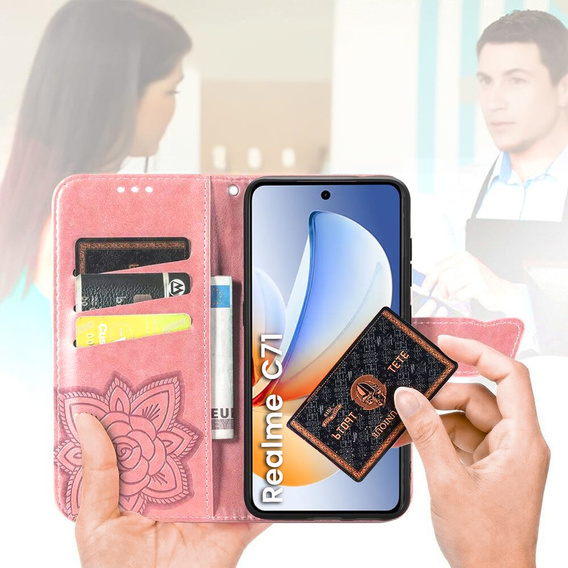 Etui z klapką do Realme C71, Butterfly, różowe rose gold