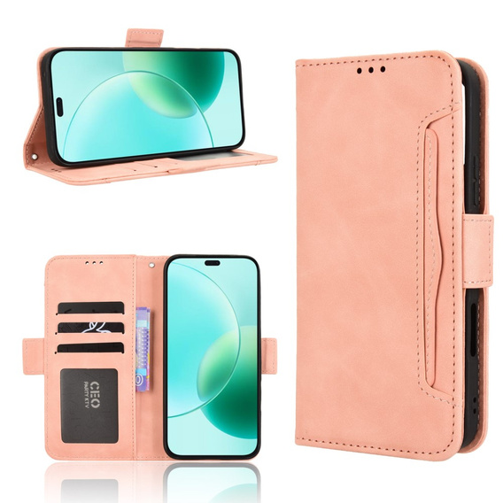 Etui z klapką do Honor 400 Lite, Card Slot, różowe