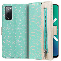 Etui z klapką do Samsung Galaxy S20 FE/5G, Wallet Pocket Zipper Lace, zielone