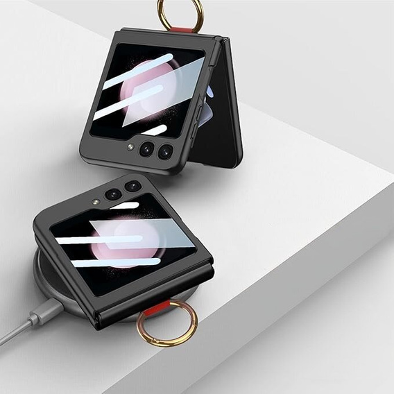 Etui GKK do Samsung Galaxy Z Flip7 FE / Z Flip6, Ring Holder, z paskiem, czarne