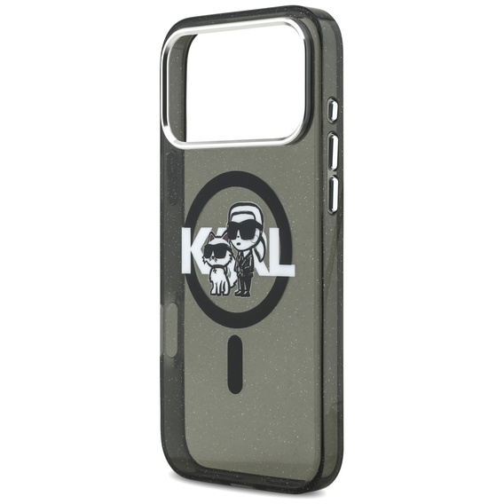 Etui Karl Lagerfeld do iPhone 17 Pro Max, IML Glitter Karl & Choupette Sketch Logo MagSafe, przezroczyste