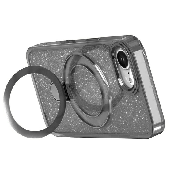 Etui do iPhone 16e, Glittery Magnetic Kickstand, czarne