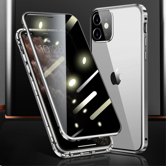 Etui do iPhone 12 Mini, Magnetic Dual Glass, srebrne
