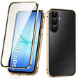 Etui do Samsung Galaxy A17 5G, Magnetic Dual Glass, przezroczyste ze złotymi rantami