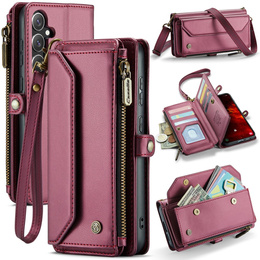 Etui CASEME do Samsung Galaxy S24 FE, RFID Leather Wallet, z paskiem na ramię, czerwone