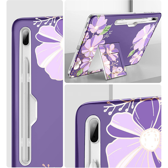 Etui do Samsung Galaxy Tab S7 FE, Suritch Full Body Flowers, fioletowe