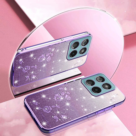 Etui do Motorola Edge 70, Glitter Flower, fioletowe