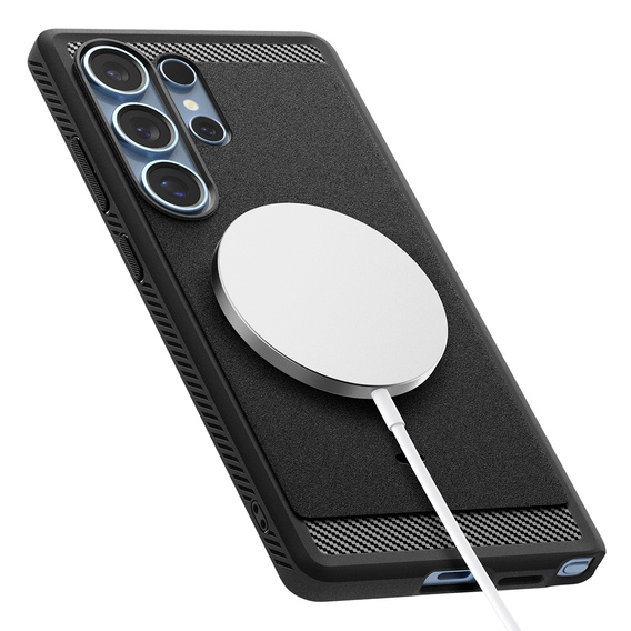 Etui Spigen do Samsung Galaxy S25 Ultra, Rugged Armor do MagSafe, czarne + Szkło Hartowane 9H