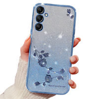 Etui do Samsung Galaxy A55 5G, Glitter Flower, niebieskie