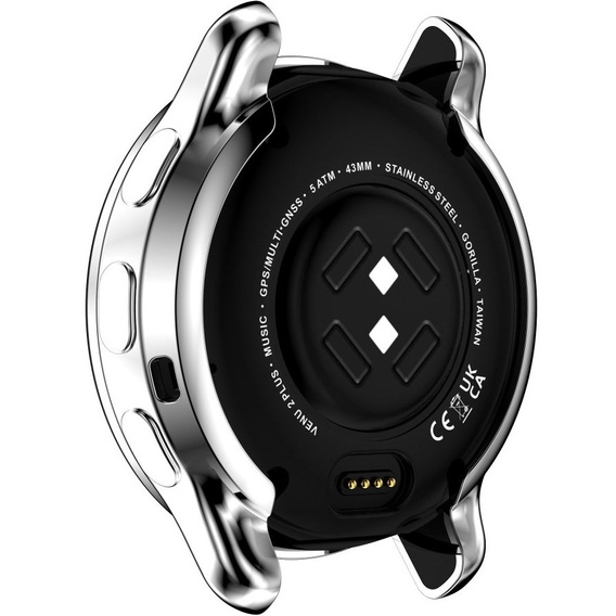 2w1 Etui z Osłoną Silikonową na ekran do Garmin Venu 2 Plus, Srebrne
