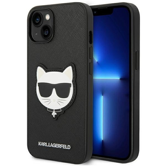 Etui Karl Lagerfeld do iPhone 14, Saffiano Choupette Head Patch, czarne