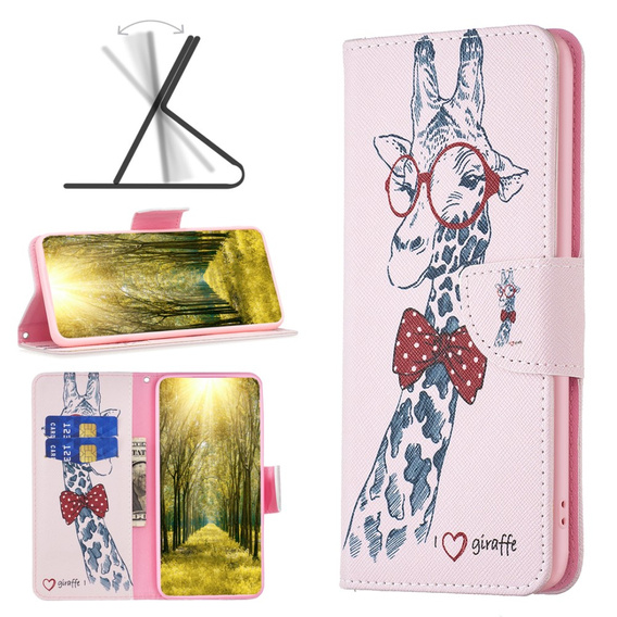 Etui z klapką do Samsung Galaxy A35 5G, Wallet, Giraffe różowe