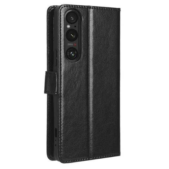 Etui z klapką do Sony Xperia 1 V, Crazy Horse Wallet, czarne