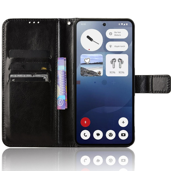 Etui z klapką do Nothing Phone 3A, Crazy Horse Wallet, czarne
