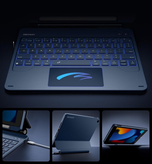 Etui z klawiaturą do iPad 10.2" 2021/2020/2019 (9/8/7 gen.), Dexnor Magnetic Keyboard Touchpad, niebieskie