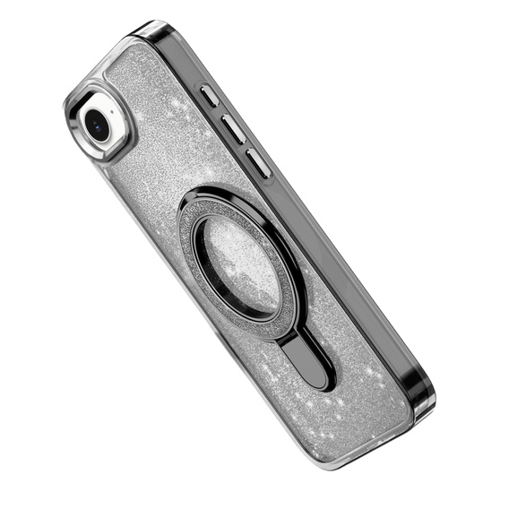 Etui do iPhone 16e, Glittery Magnetic Kickstand, czarne