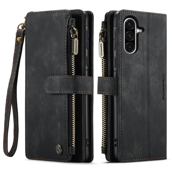 Etui CASEME do Samsung Galaxy A56 5G, Leather Wallet Cash and Card Slots, z paskiem, czarne