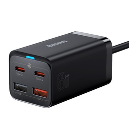 Baseus ładowarka sieciowa 65 W GaN3 Pro 2×USB‑C 2×USB‑A - Czarna
