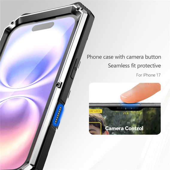 Etui pancerne do iPhone 17, R-JUST, z podstawką, srebrne