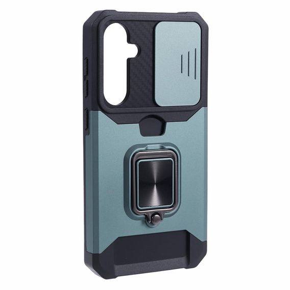 Etui pancerne do Samsung Galaxy S23 FE, Camera Slide Card Slot, zielone + szkło 9H