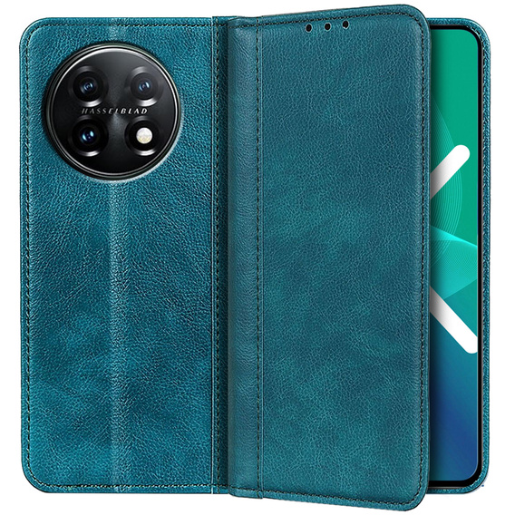 Etui z klapką do OnePlus 11 5G, Split Leather, zielone