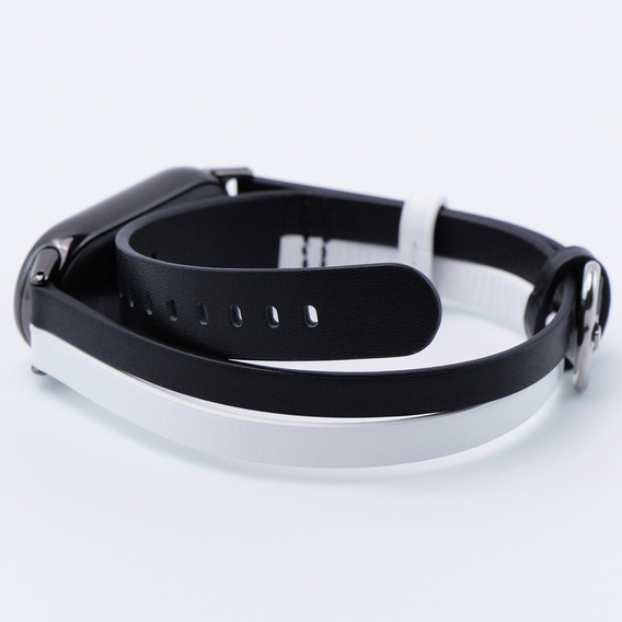 Pasek Skórzany do Xiaomi Smart Band 10 / 9 / 8, Czarny/Biały