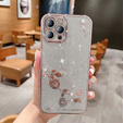 Etui do iPhone 13 Pro Max, Glitter Flower, różowe rose gold