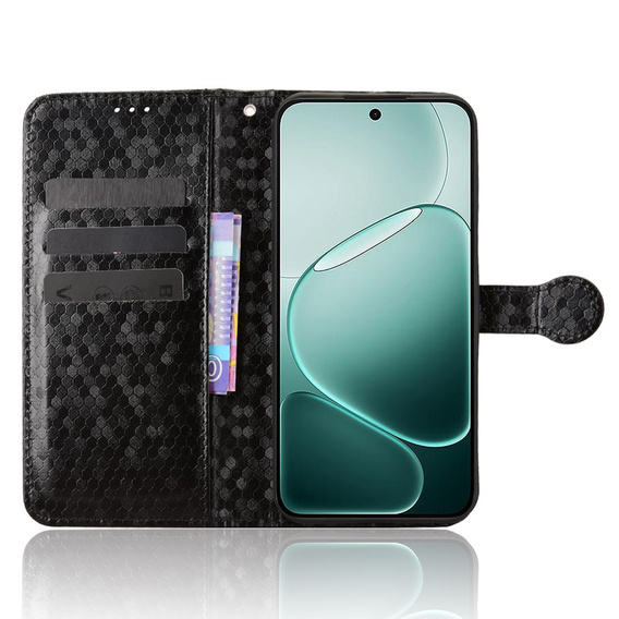 Etui z klapką do Oppo A6 Pro 5G, Wallet Rhombus, czarne