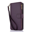 Etui z klapką do Samsung Galaxy S24 Ultra, Wallet Zipper Pocket RFID, z paskiem na ramię, fioletowe