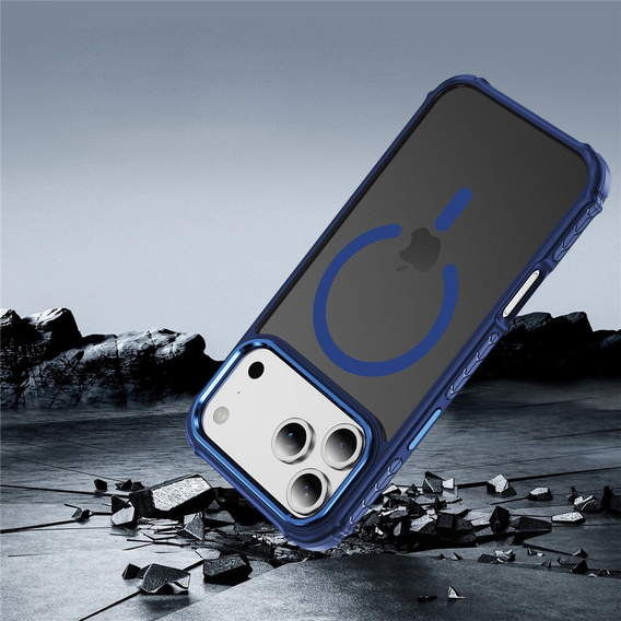 Etui pancerne do iPhone 17 Pro Max, Matt Case, do MagSafe, matowe z niebieską ramką