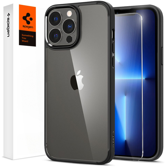 Etui Spigen do iPhone 13 Pro, Ultra Hybrid, matowe czarne + szkło