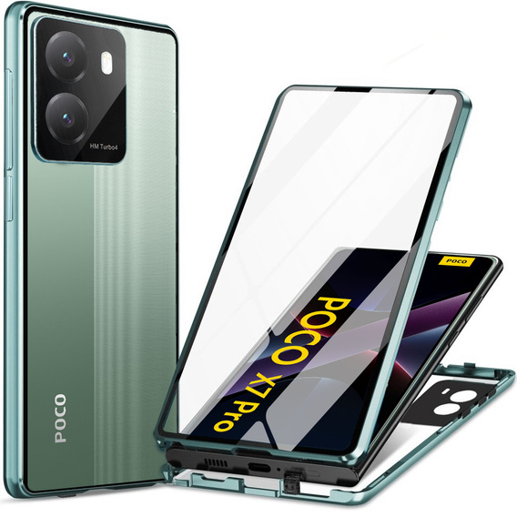 Etui do Xiaomi Poco X7 Pro 5G, Magnetic Dual Glass, zielone