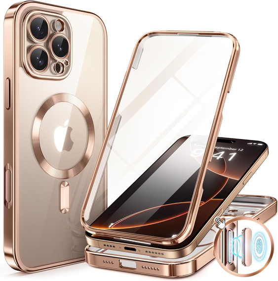 Etui do iPhone 16 Pro, MagSafe Full Body z szkłem na ekran, Desert Gold
