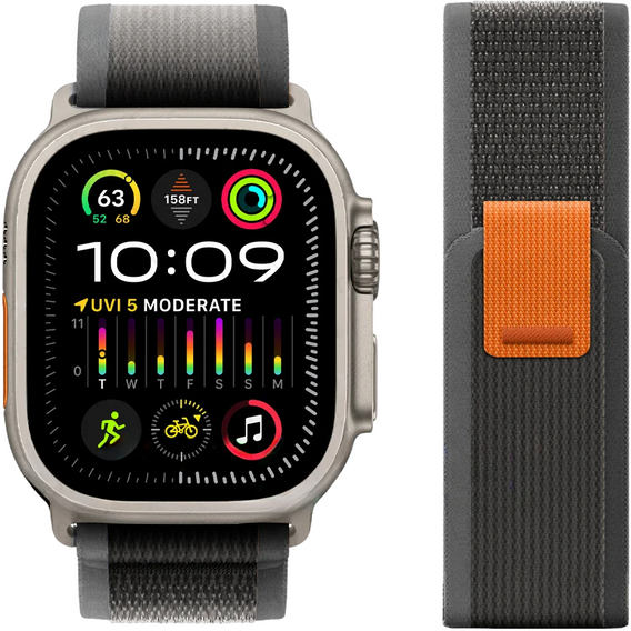 Pasek Nylonowy do Apple Watch 1/2/3/4/5/6/7/8/9/10/11/SE Ultra 1/2/3 42/44/45/46/49mm, Szary / Pomarańczowy