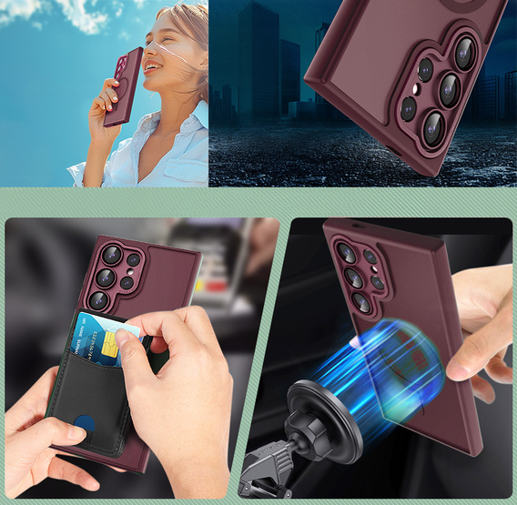 Etui do Samsung Galaxy S25 Ultra, do MagSafe, ERBORD Matt Case, bordowe + Szkło na ekran
