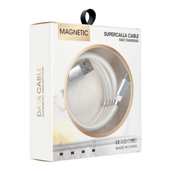 Magnetyczny kabel USB Type-C do Type-C 60W, 3A, 100cm, White