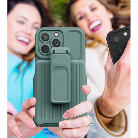 Pancerne Etui Belt Clip do iPhone 14 Pro, z klipsem, zielone