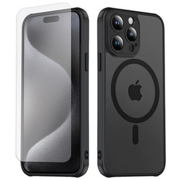 Etui do MagSafe do iPhone 15 Pro Max, Hybrid Matte Lens Pro, czarne + Szkło na ekran